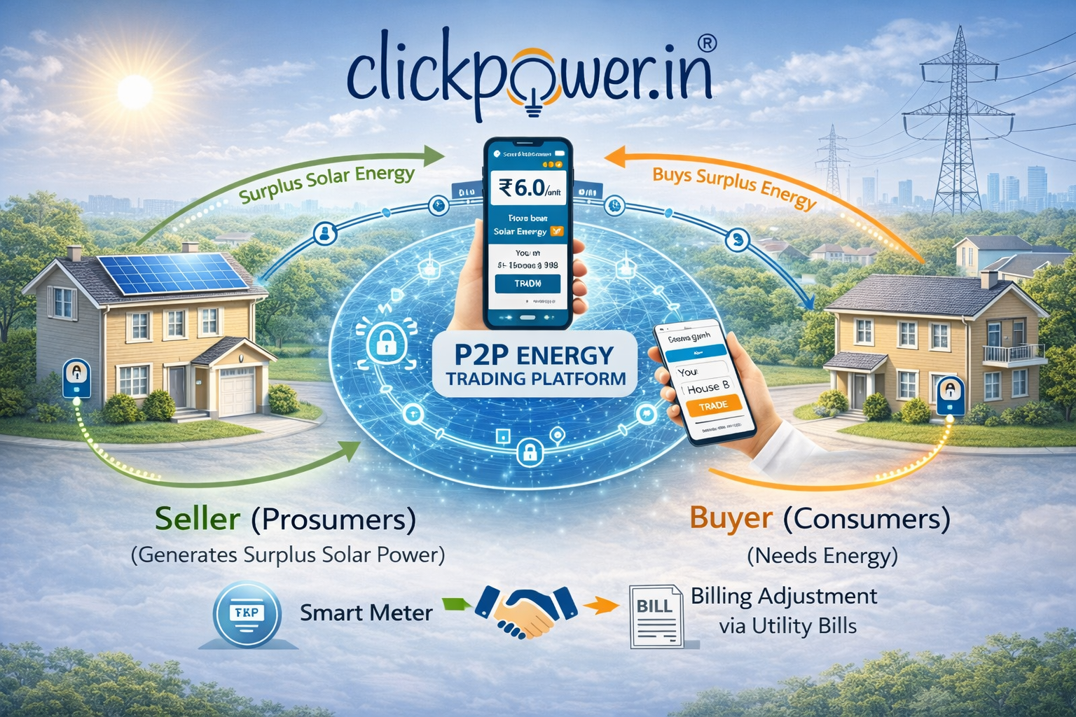 Clickpower P2P Energy Trading Platform - Sellers, Buyers and Digital Marketplace
